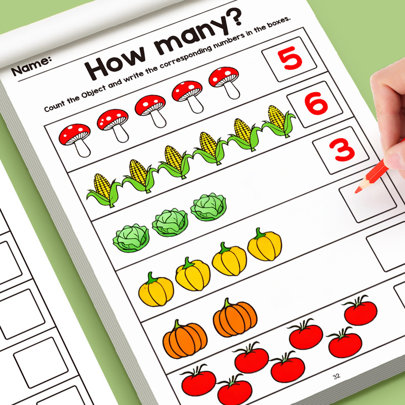 Learning Workbook Preschool - 32-stronicowy ilustrowany zeszyt ćwiczeń z matematyki,